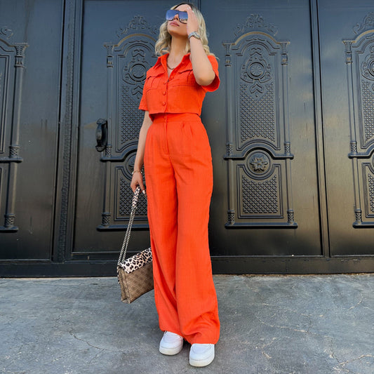 Dame Modischer Jumpsuit med cropped overdel og bredt ben Stilla