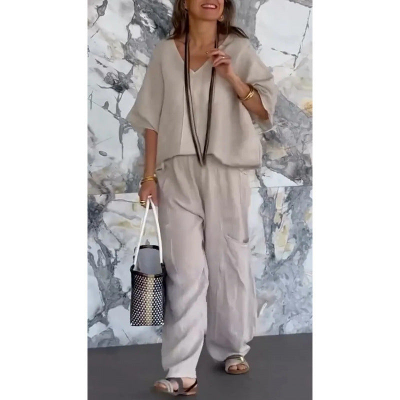 Dame afslappet og elegant to-delt sæt lavet af åndbart materiale Stilla