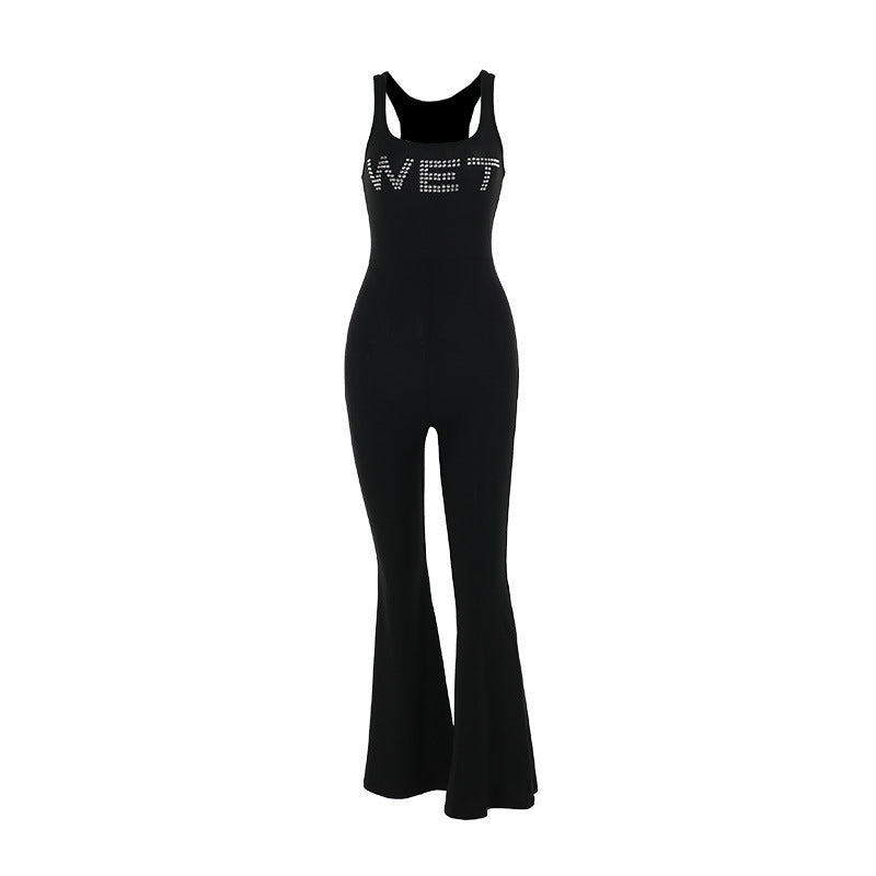 Dame Figurformende Jumpsuit med dyb V-udskæring og udvidet ben Stilla