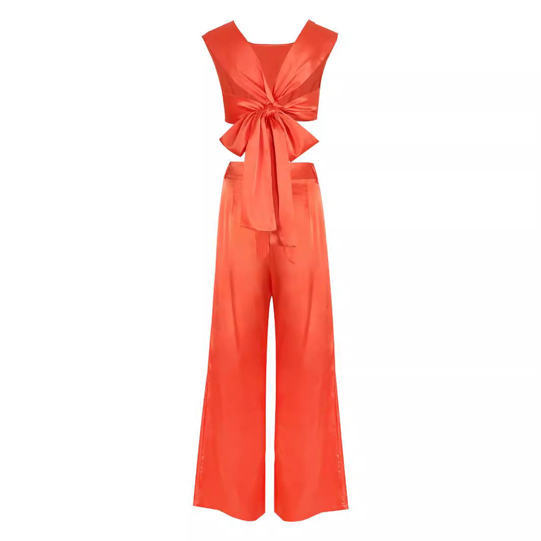 Dame Crop-Top og Vidde Bukser Sæt Stilla