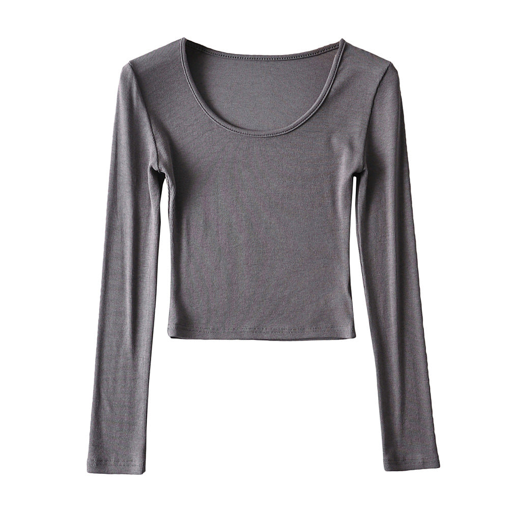 Dame afslappet langærmet cropped shirt med rund udskæring og figursyet snit Stilla