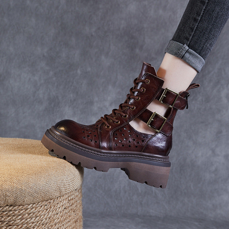 Dame Cut-Out Chunky Onyx Støvler med unikt spænde-detalje Stilla