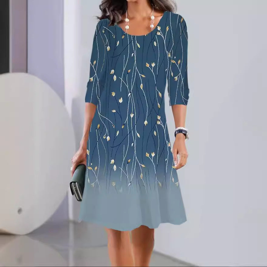 Dame A-linje kjole med floralt mønster og 3/4-ærmer Stiila