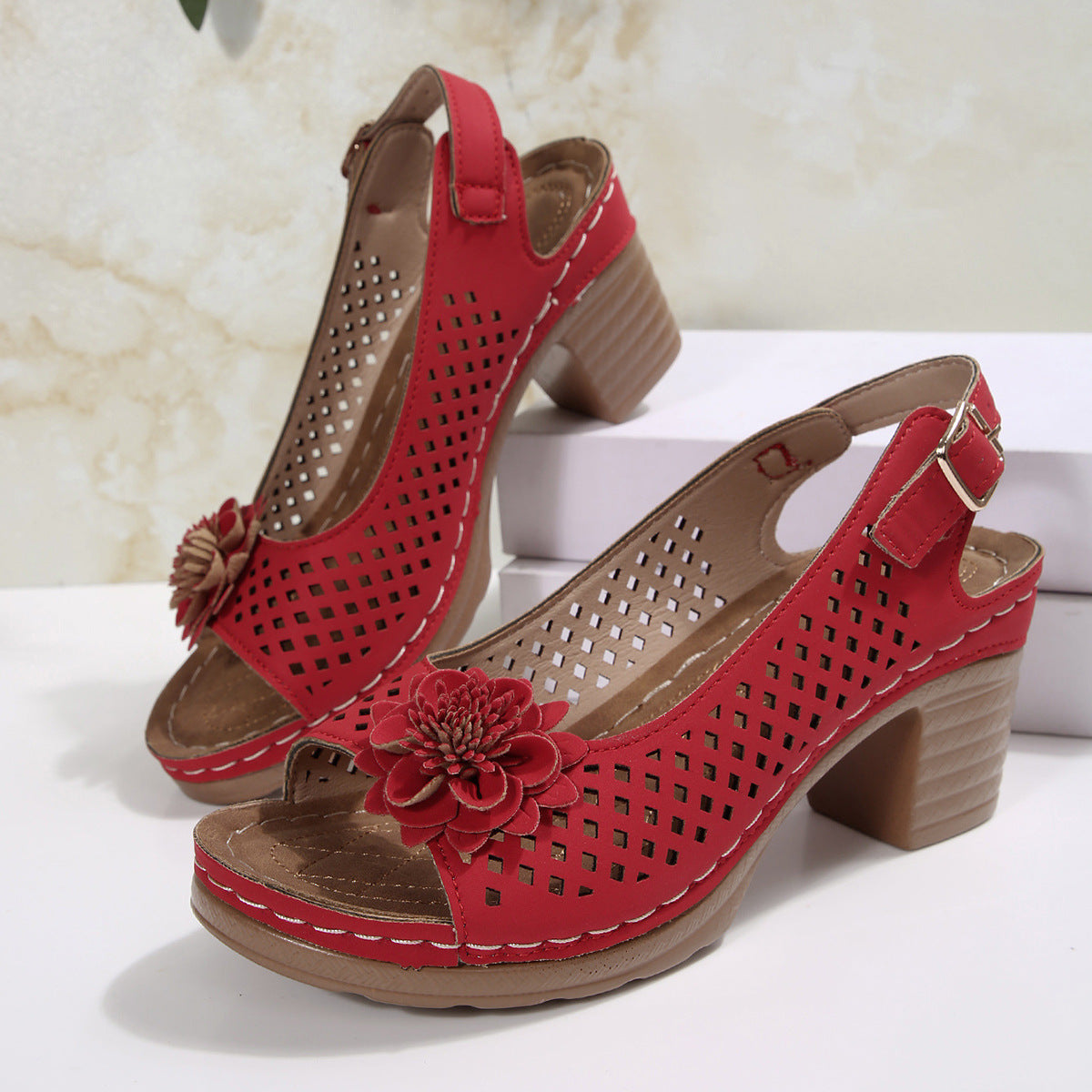 Dame Dekorative Blomster Blokhæl Sandaler Stilla