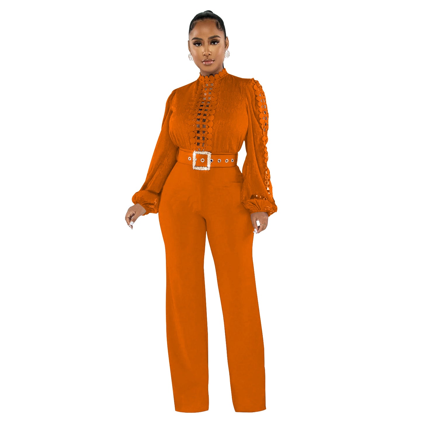 Dame Elegant Jumpsuit med Ryschenærmer og Taljebælte Stilla