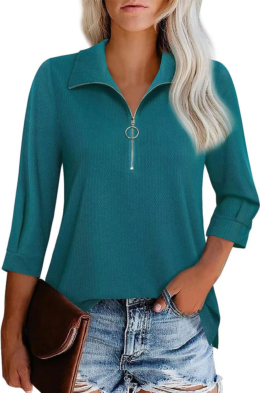 Dame afslappet polo-shirt med halvmandslås og moderigtigt design Stilla