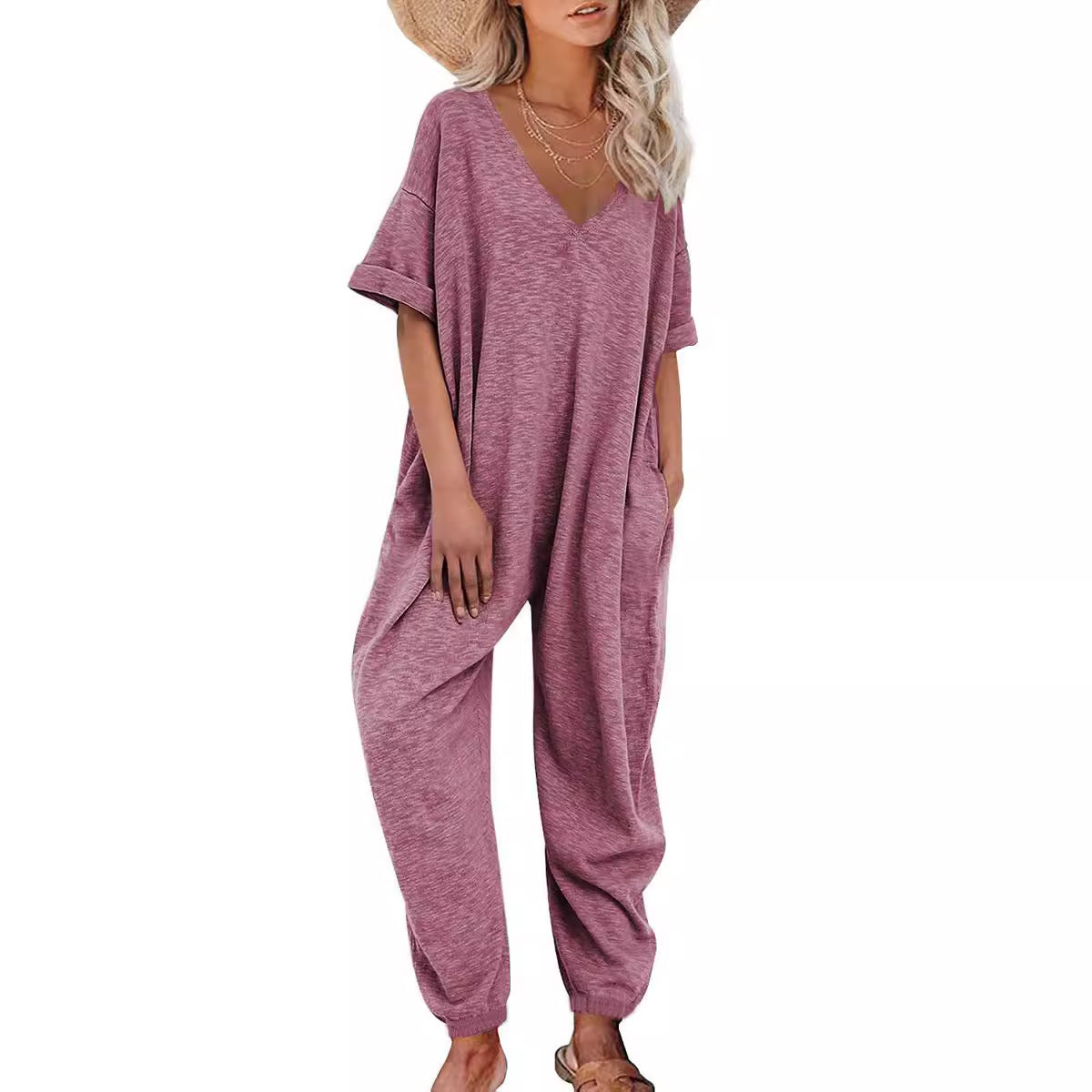 Dame Oversized Jumpsuit med dyb V-hals og afslappede lommer Stilla