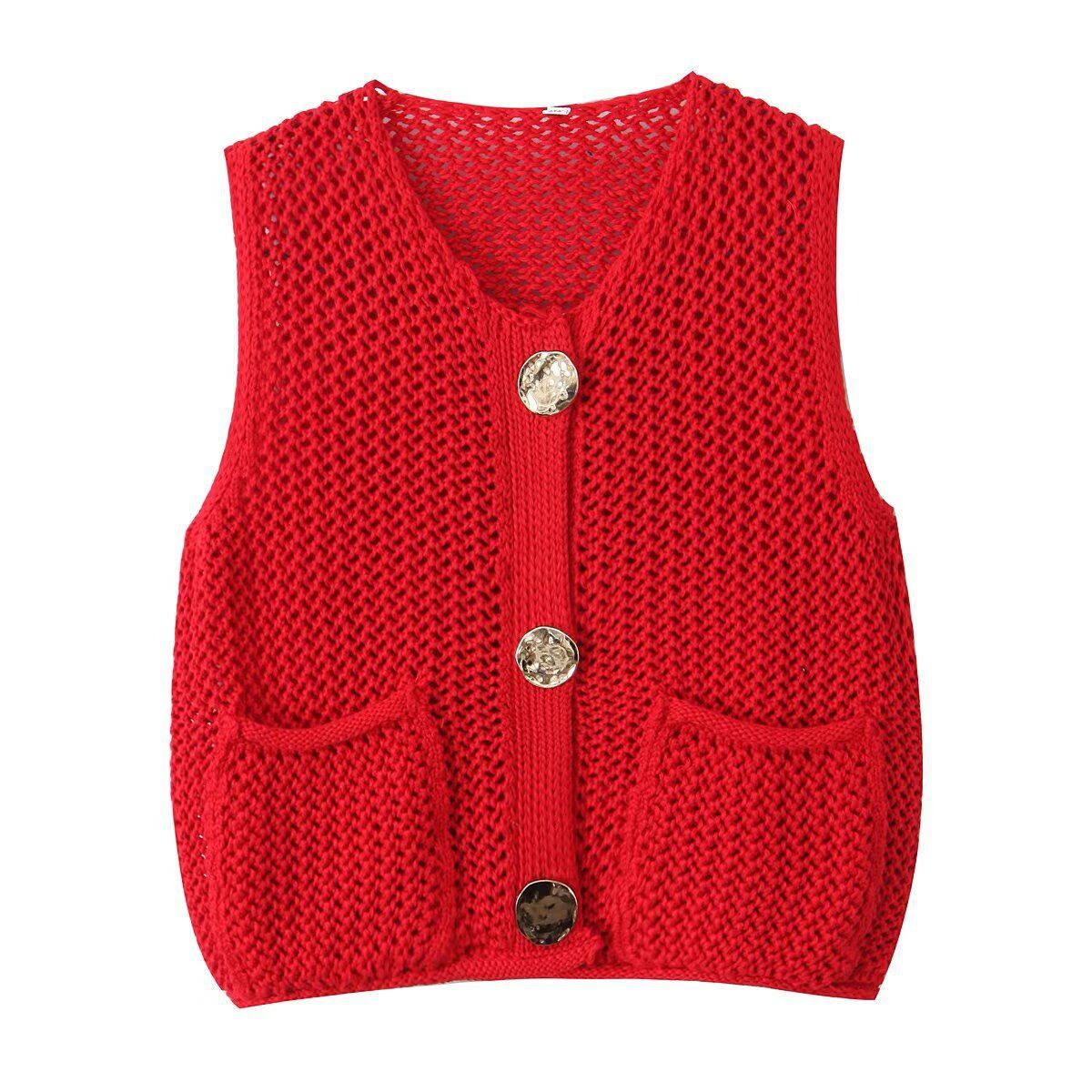 Dame strikvest med elegante knapper og lommer Stilla