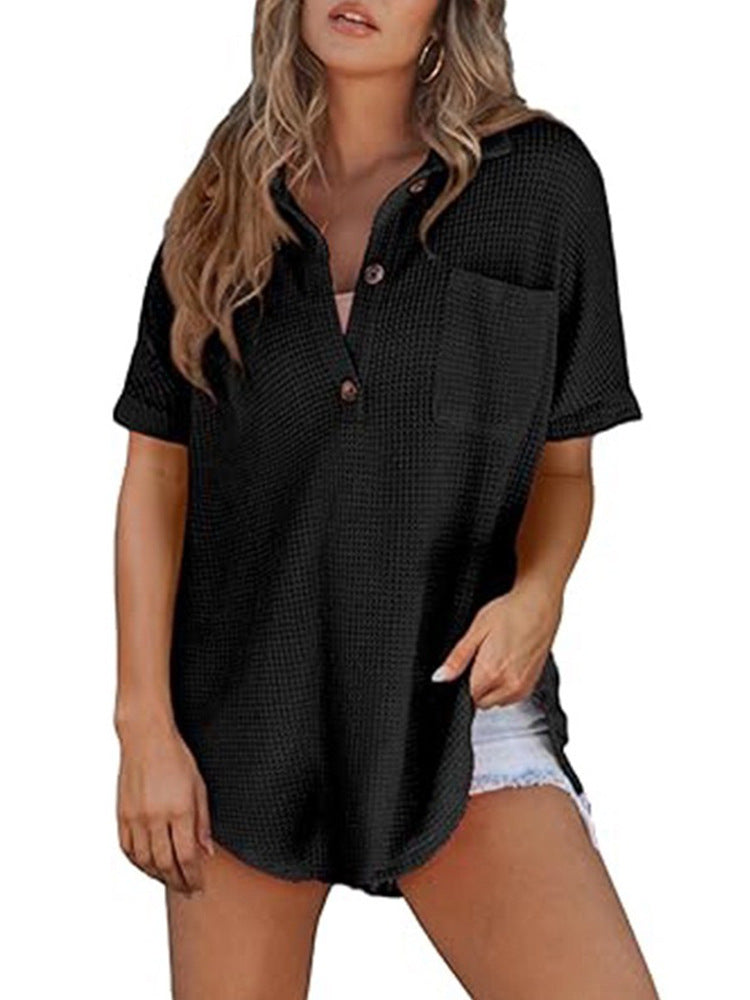 Dame afslappet kortærmet skjorte med knaplukning og brystlomme Stilla