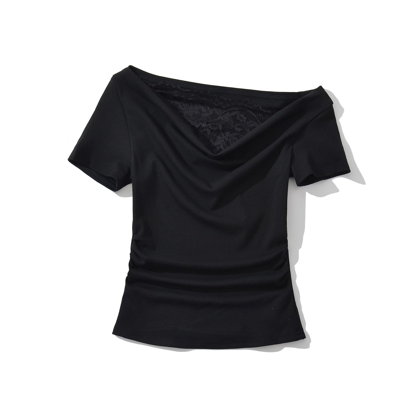 Dame elegant indpakning-oberdeel med attraktiv V-udskæring og dekorative flæsedetaljer Stilla