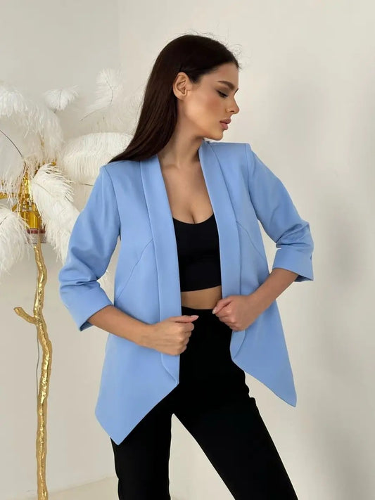 Dame elegant blazerjakke med figursyet snit og bælte Stilla