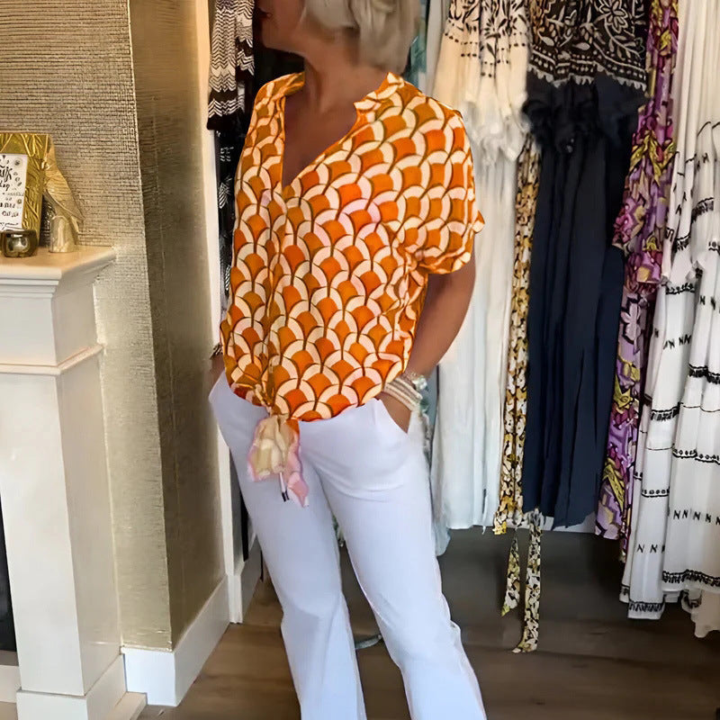 Dame afslappet bluse skjorte med geometrisk mønster og løs pasform Stilla