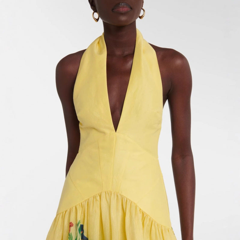 Dame Elegant Floral Halterneck Maxikjole Stilla