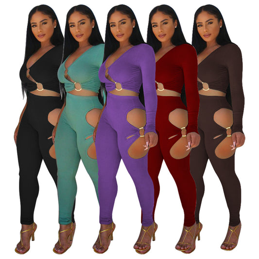 Dame Cut-Out Jumpsuit med glitrende design og lange ærmer Stilla
