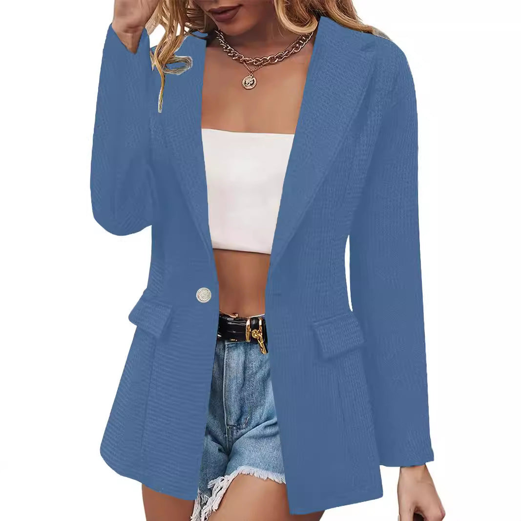 Dame elegant blazer med struktureret tekstur og lommer Stilla