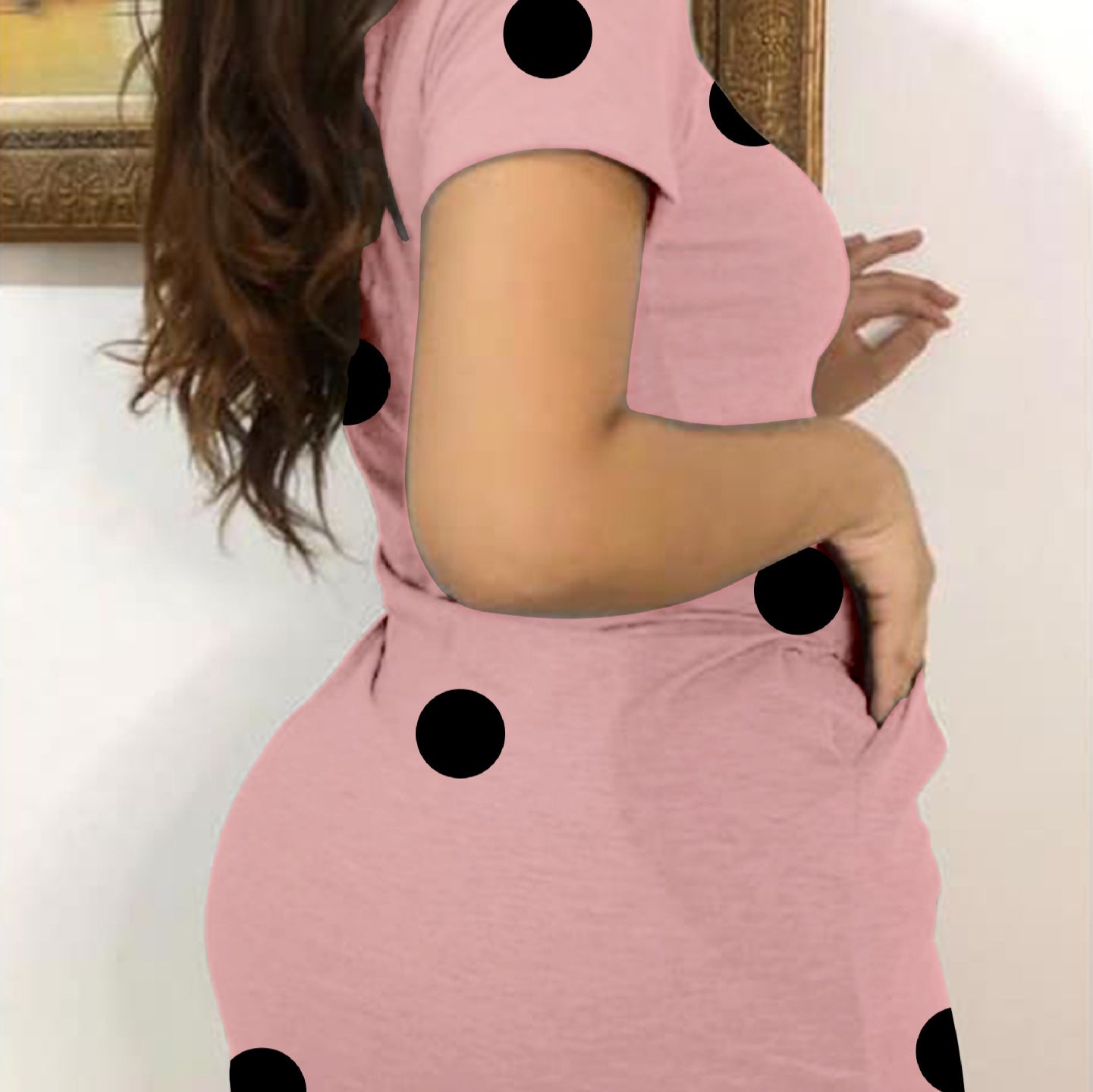 Dame afslappet polka prikket kjole med lommer Stilla