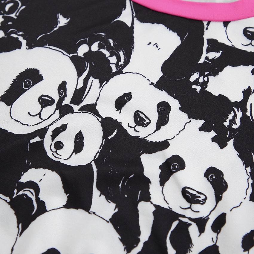 Dame Crop-Top og Shorts-Sæt med Pandamønster Stilla