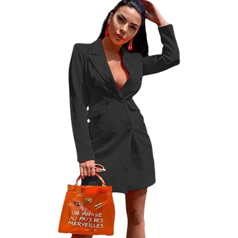 Dame elegant Blazer-kjole med dobbeltknappet design Stilla