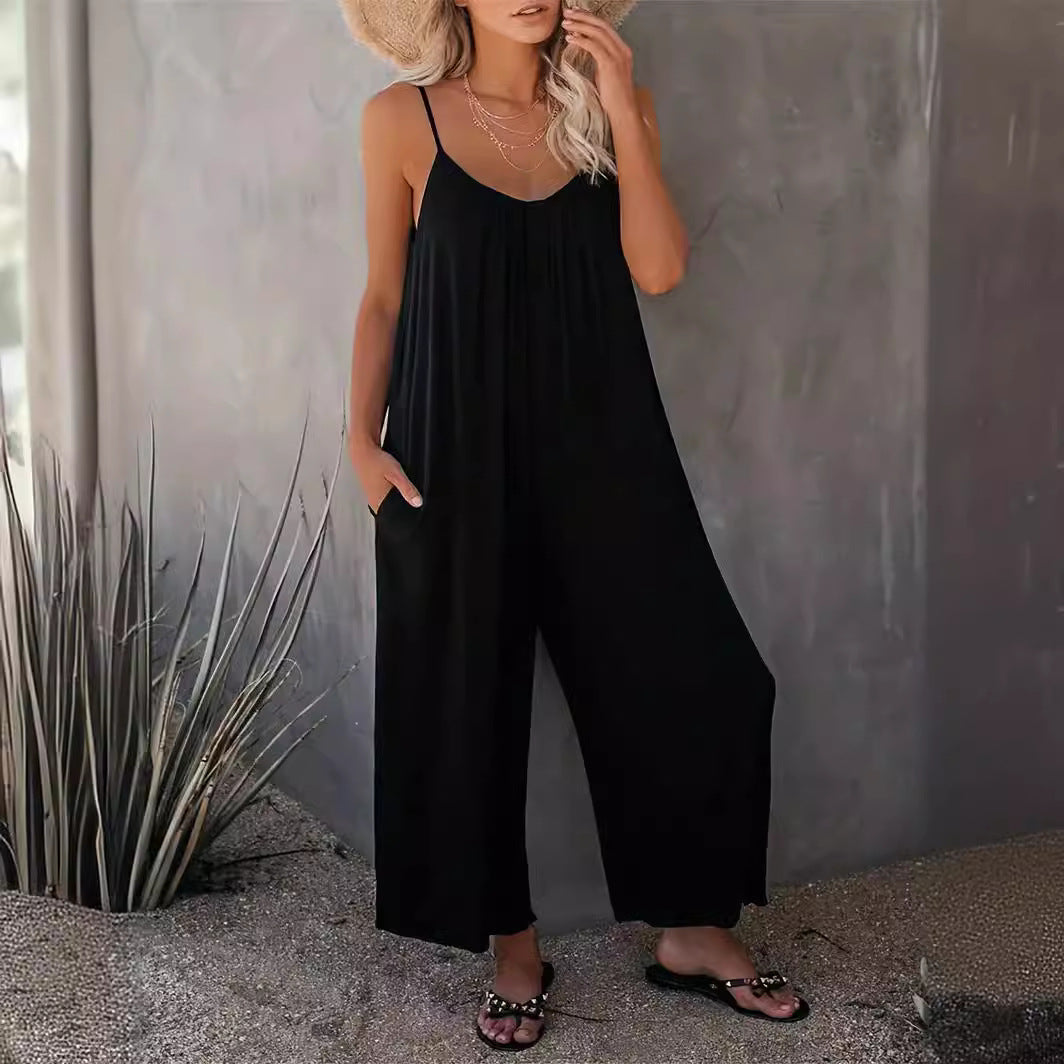 Kvinders afslappet bredt skåret jumpsuit med lommer Stilla