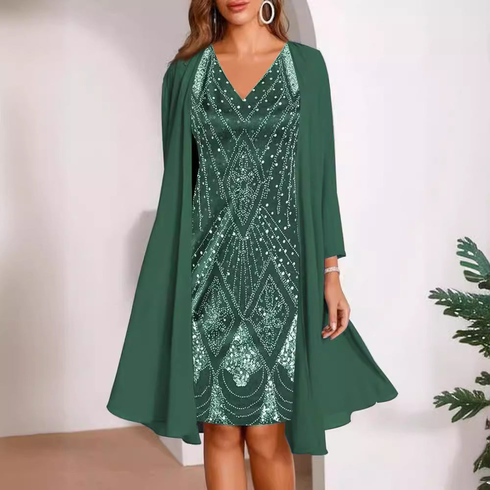 Dame elegant aftenkjole med skinnende overtræk Stilla