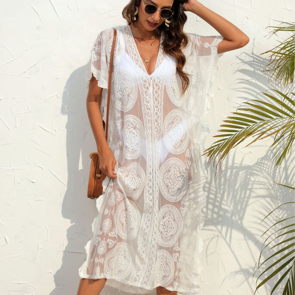 Dame Elegant Broderet Strandovertræk Robe Stilla