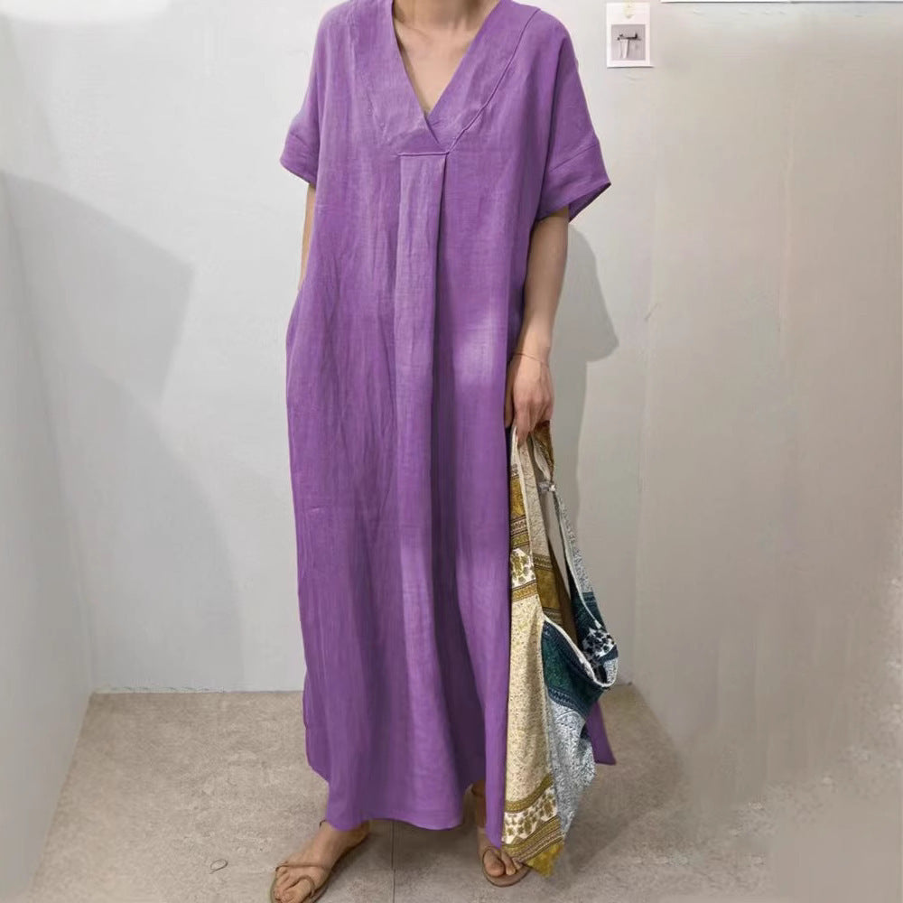 Dame Afslappet Fit V-Udskæring Maxikjole med Sidelommer Stilla