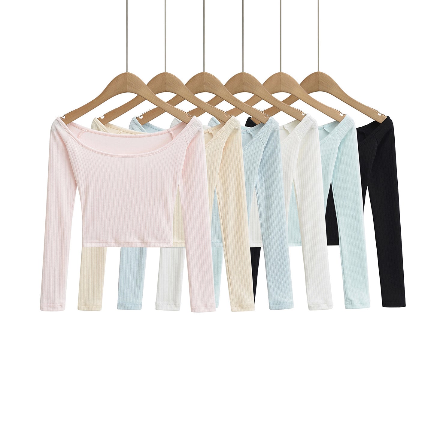 Dame cropped Langærmet skjorte med elegant Rundhalsshalsudskæring og fin ribstruktur Stilla