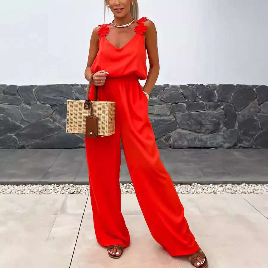 Dame jumpsuit med elegante blomsterapplikationer Stiila