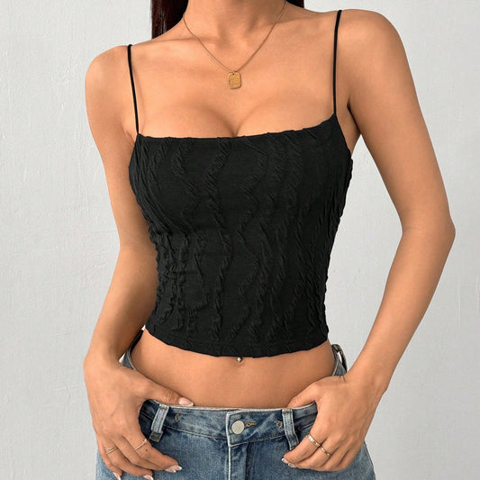 Dame Crop-Top med struktureret folderdesign og smalle stropper Stilla