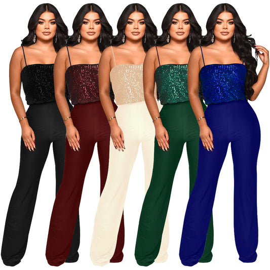 Dame glamorøs jumpsuit med palietter og bredt ben Stilla