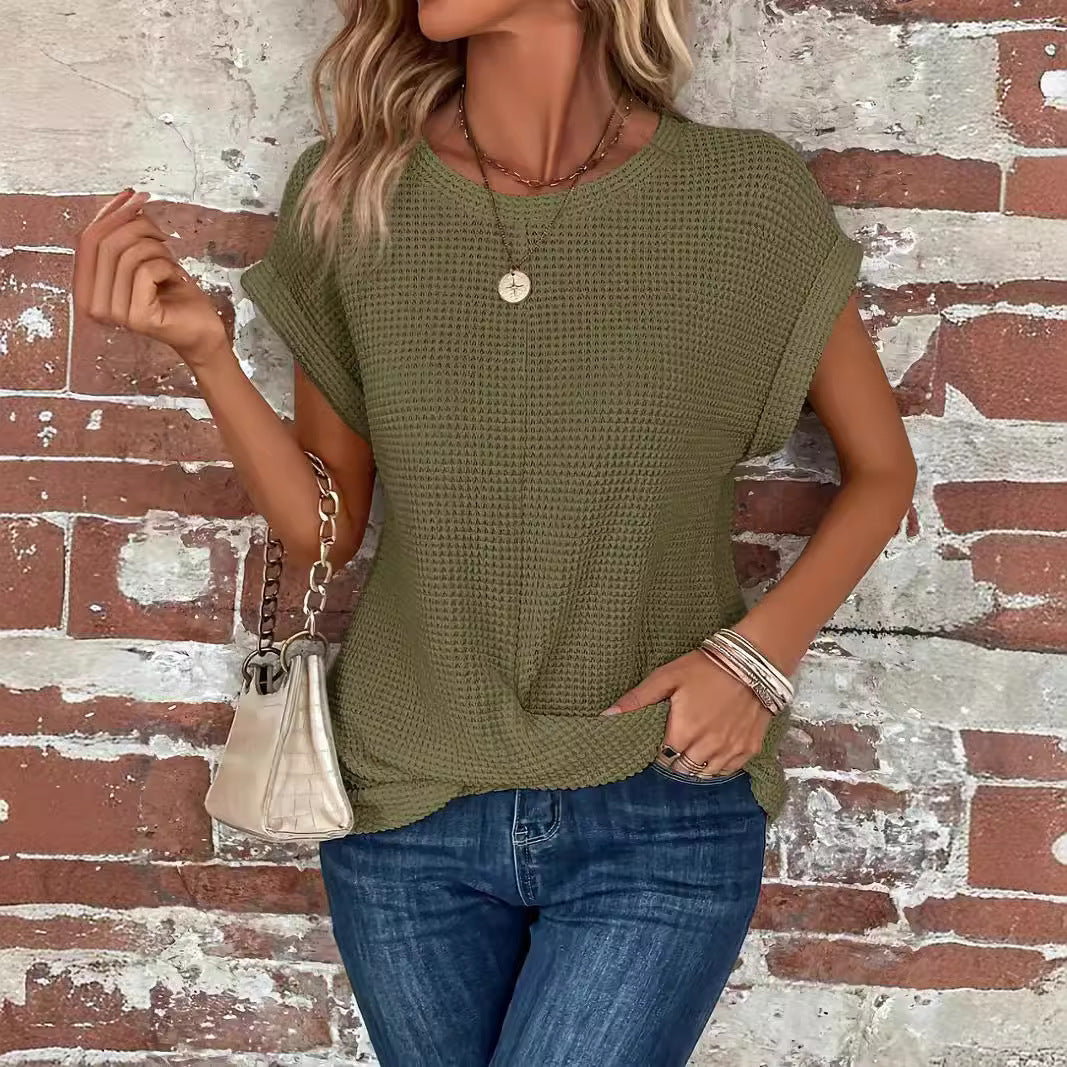 Dame afslappet og moderigtigt vaffelstrik top Stilla