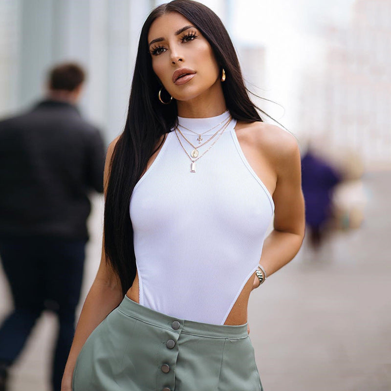 Dame Halter-Bodysuit med sidelæns cut-outs og struktureret stof Stilla