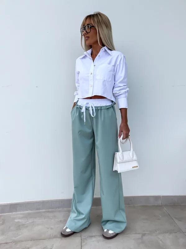 Dame afslappet cropped bluse med brede bukser stil