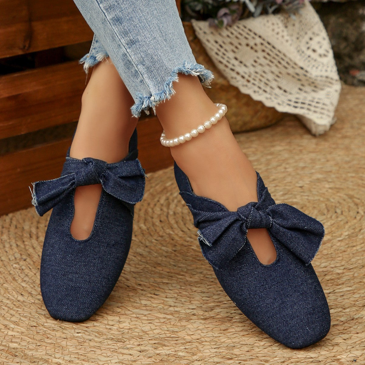 Dame Denim Ballerinas med Sløjfedetalje Stilla