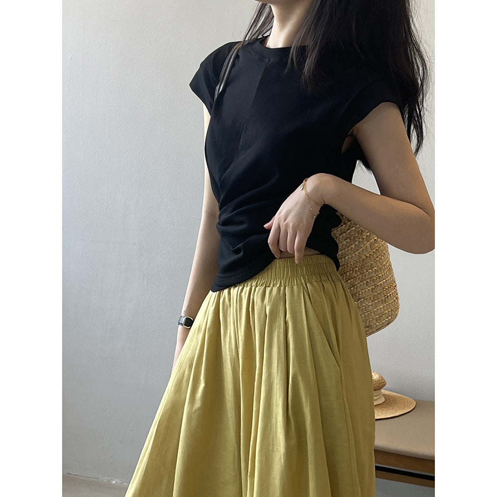 Dame afslappet kortærmet top med twist-detalje Stilla