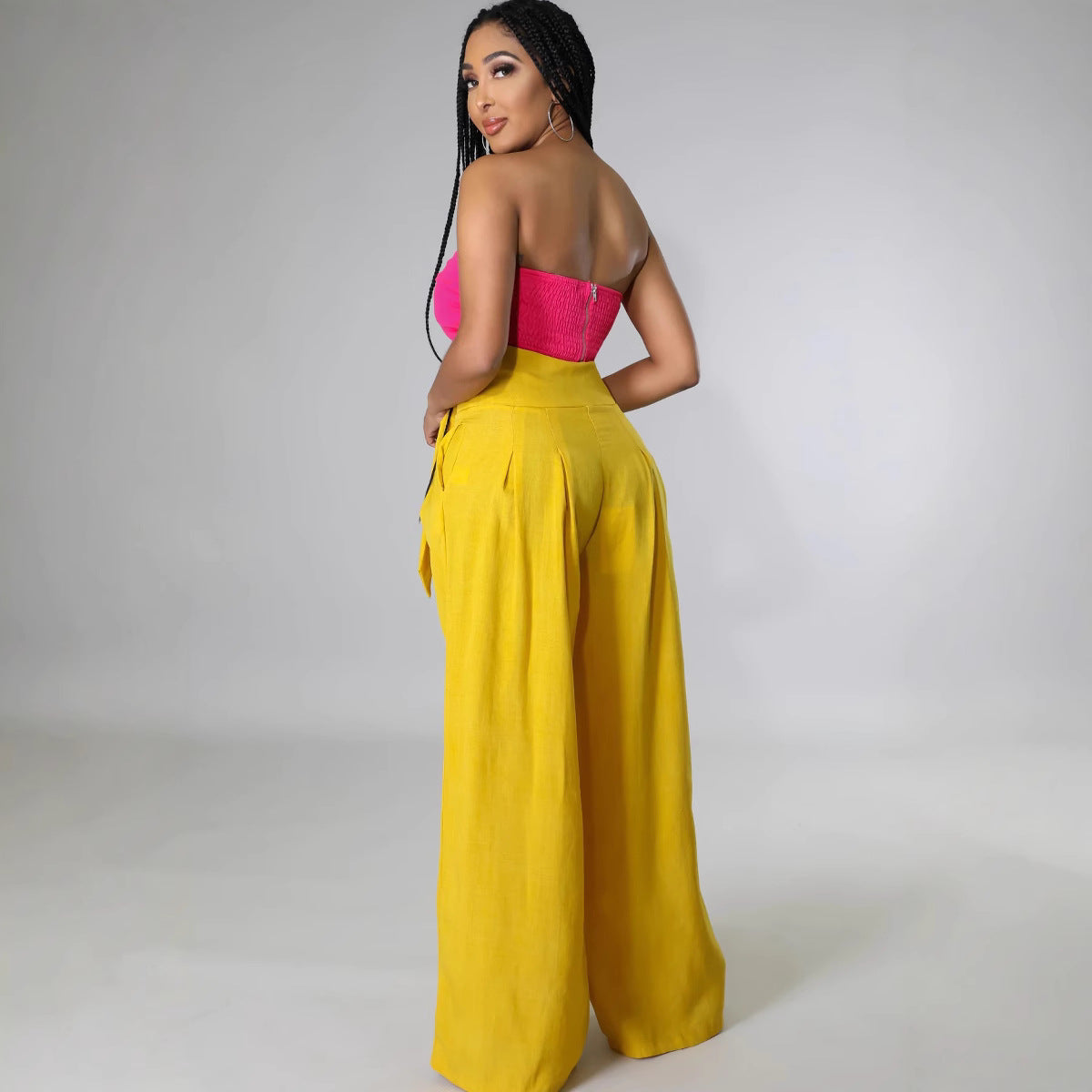 Dame Elegant bred bukser med høj talje og bindebælte Stilla