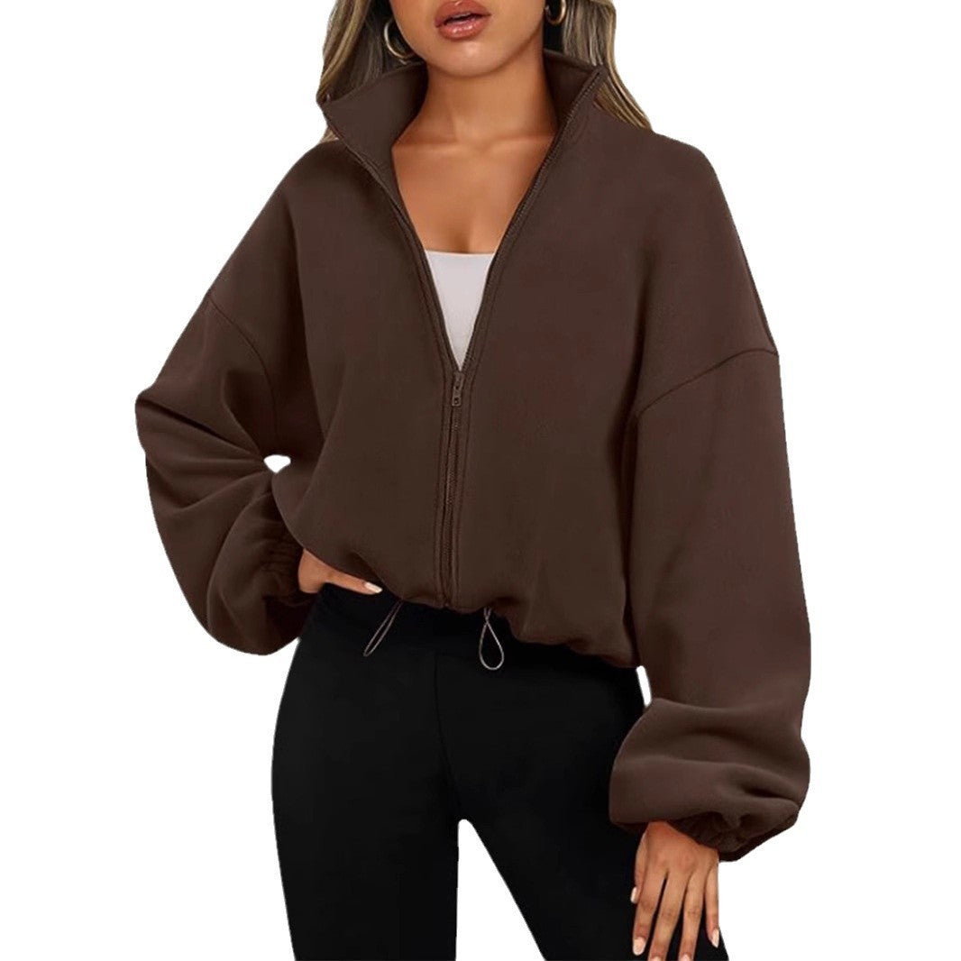 Dame afslappet jakke med høj krave og lynlås Stilla