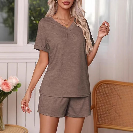 Dame afslappet Lounge-sæt med afslappet V-hals og korte ærmer Stilla