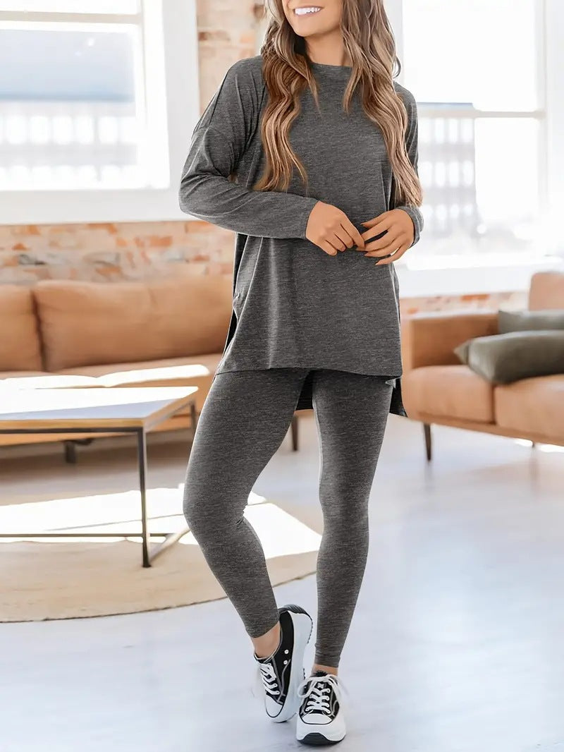 Dame Sporty Lang Tunika Bluse og Leggings Sæt Stilla