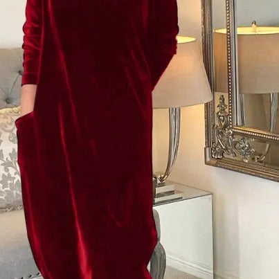 Dame afslappet hættekjole i luksuriøs velour Stilla