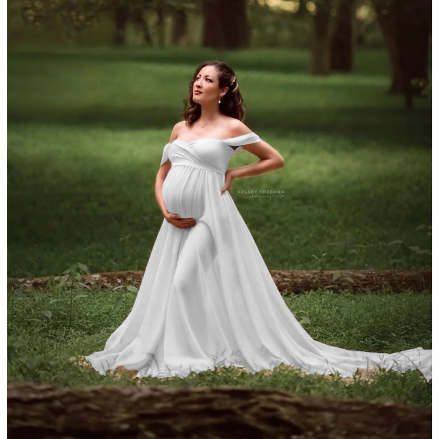 Dame Eksklusiv skulderfri gravid kjole med flydende nederdel Stilla