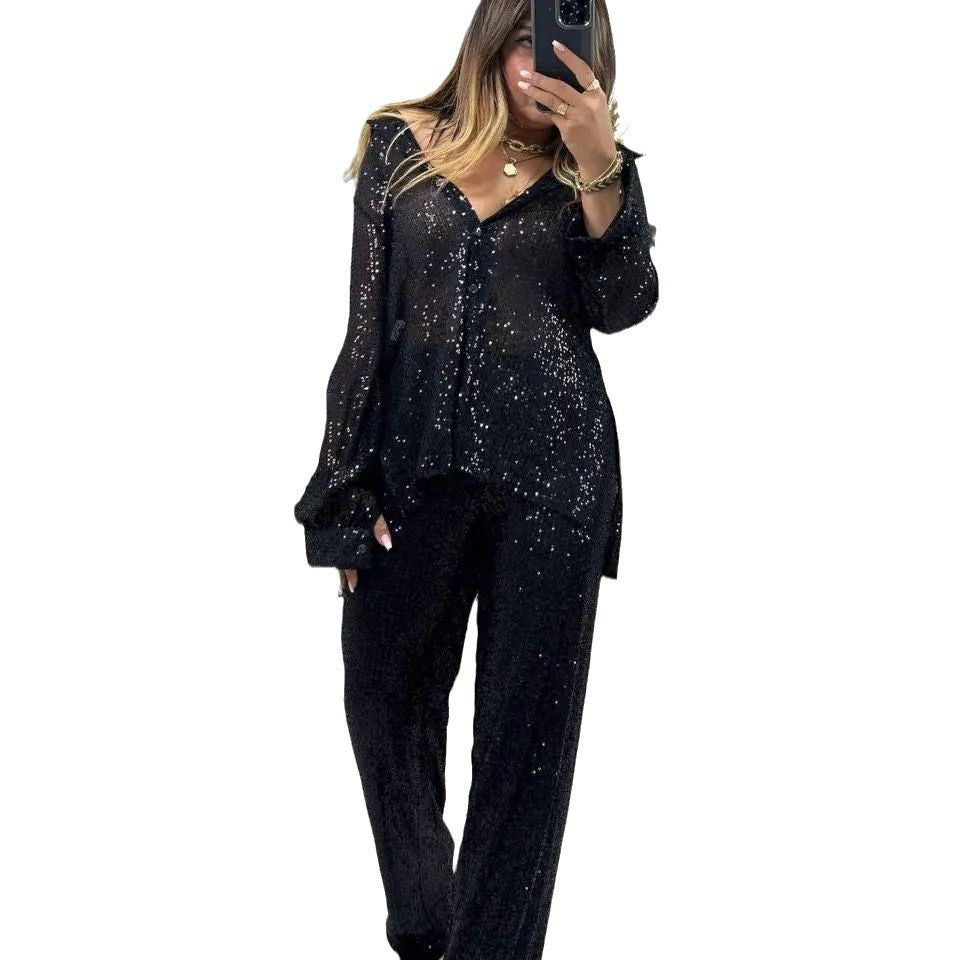 Dame Glitrende Jumpsuit med elegant skæring og lange ærmer Stilla