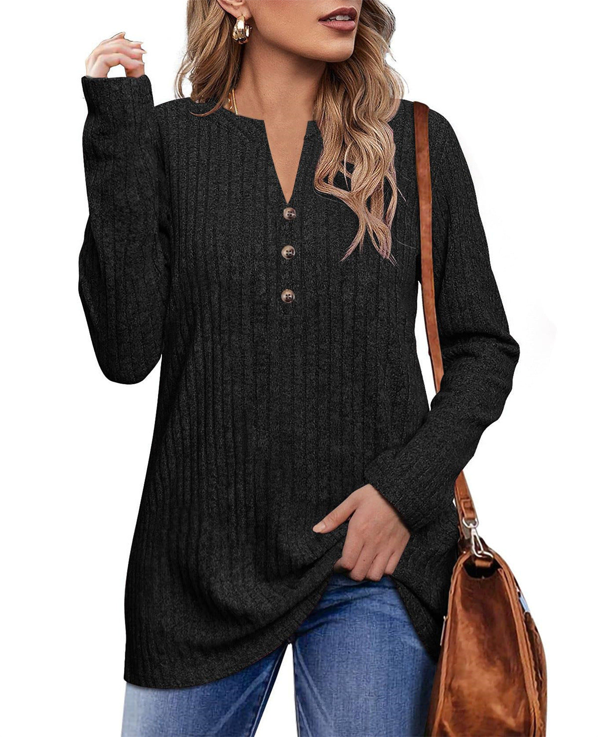 Dame afslappet langærmet sweatshirt med struktureret design og knapdetaljer Stilla