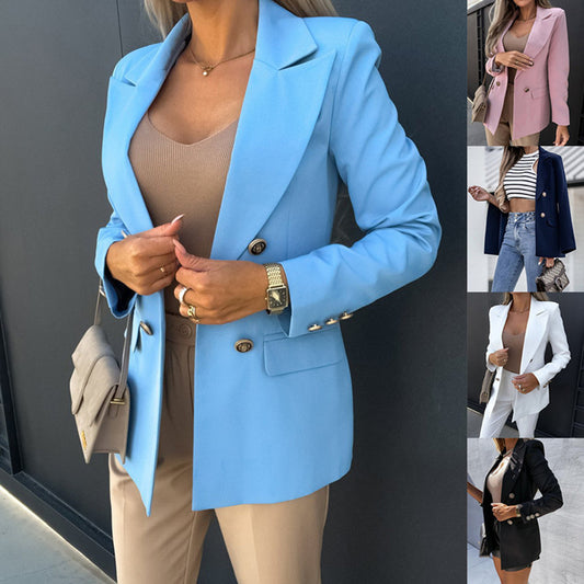 Dame Elegant Blazer i moderne snit med dobbelt knaplukning Stilla