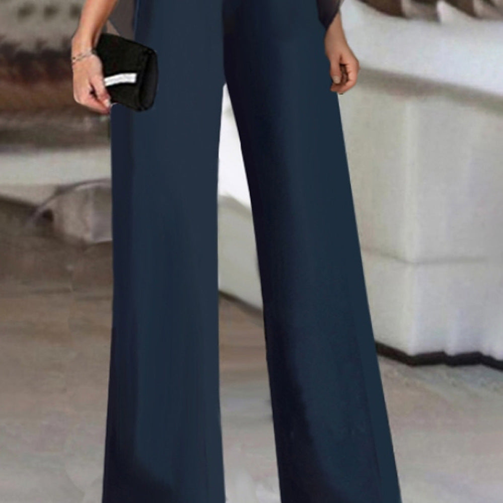 Damer elegant Jumpsuit med brede ben og gennemsigtige ærmer Stilla
