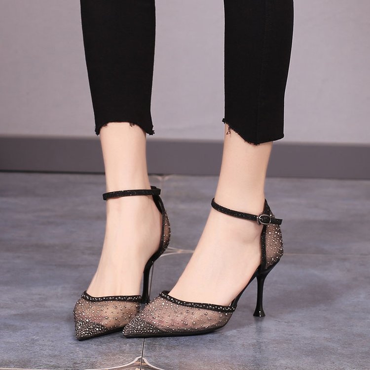 Dame Elegante Strass-Ankel-Pumps med gennemsigtigt overmateriale og stilfuld hæl Stilla
