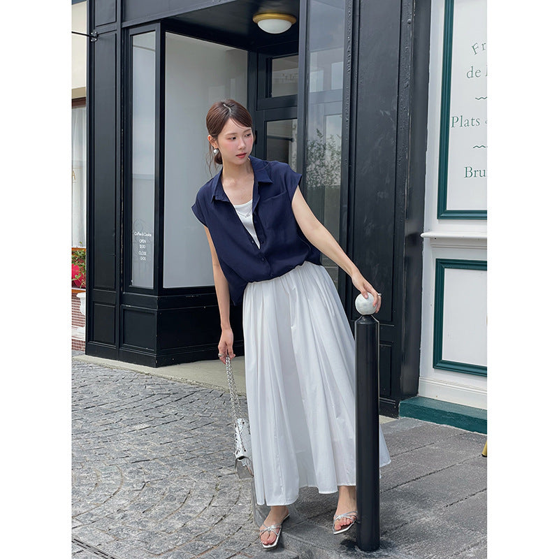 Dame afslappet bluse med korte ærmer og fint, let transparent stof Stilla