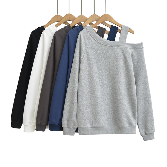 Dame afslappet Off-Shoulder Pullover med elastisk linning og fashionable detaljer Stilla