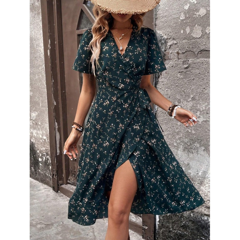 Dame Elegant Floral Wrap Kjole Stilla