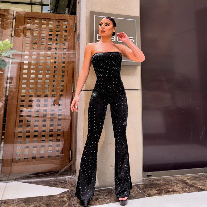 Dame Strapless Pailletter Flare Jumpsuit Stilla